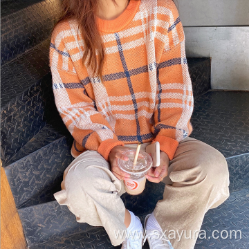 Female Loose Check wool sweater